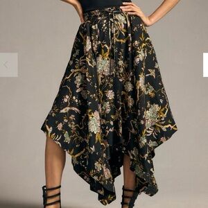 Pilcro Asymmetrical Linen Drawstring Skirt floral size M